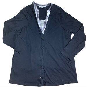 REITMANS AE Sport 3 In 1 Button Front Peekaboo Twofer Top Plaid/Black Size 2X